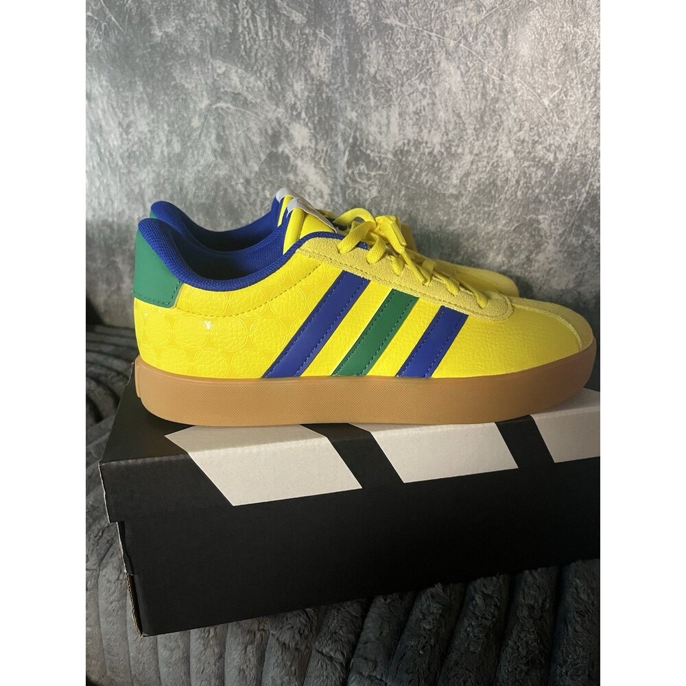 Adidas VL Court 3.0 K Kids Shoes Yellow Blue Green Brazil KI3123 Size 4 NEW IB
